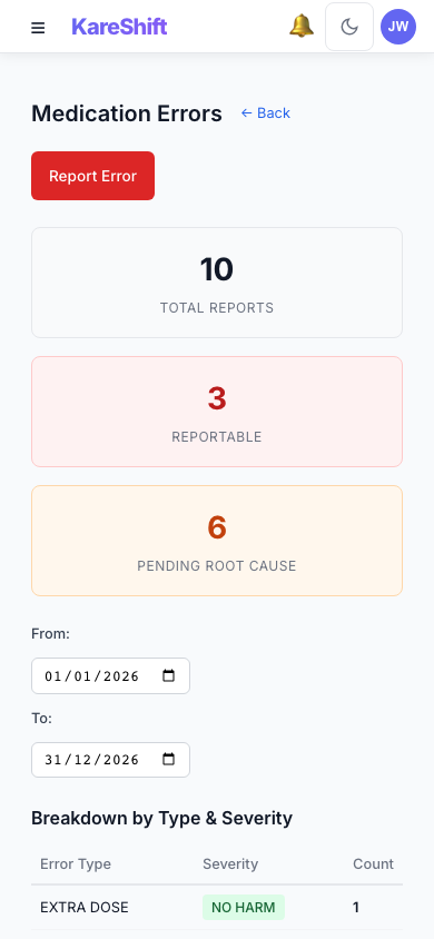 Error Reports — Mobile