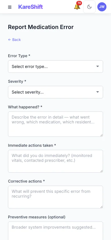 Report Error — Mobile