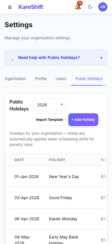 Holiday Exclusion — Mobile