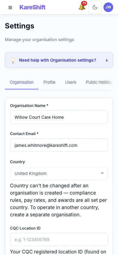 Settings — Mobile