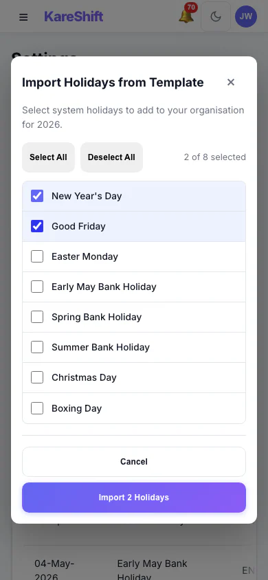 Template Import — Mobile