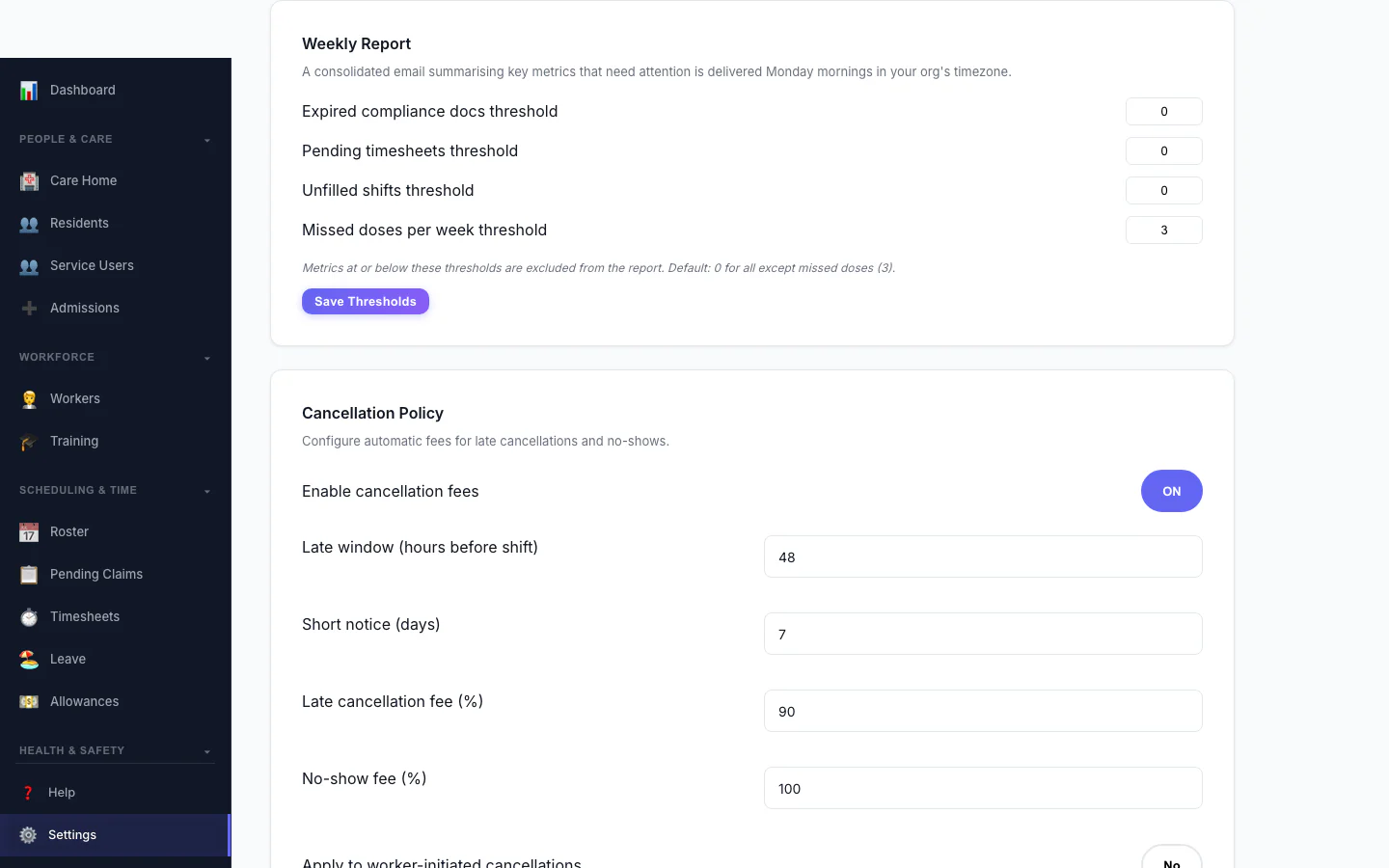 Weekly Report: Set the thresholds for the weekly summary email.