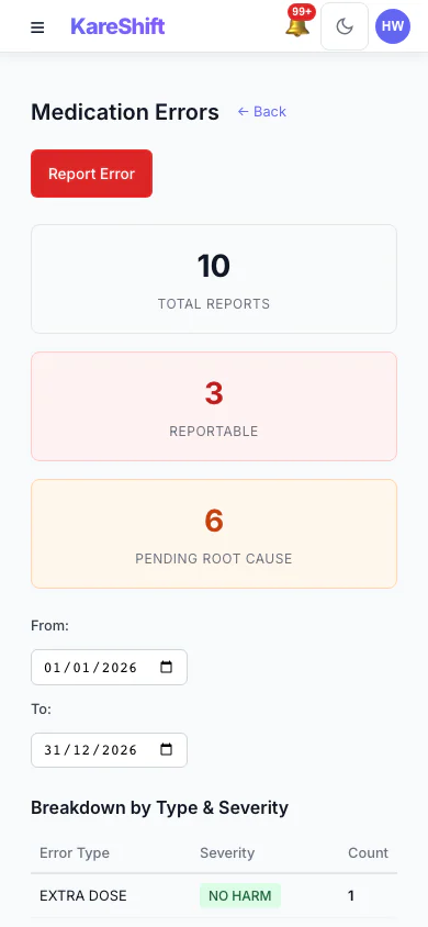 Error Reports — Mobile