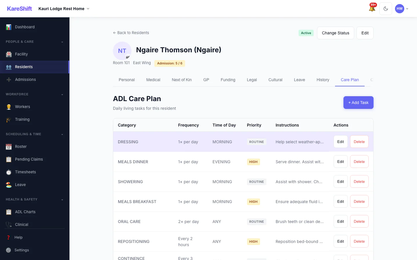 Resident Care Plan: The care plan for a resident, in the same record as everything else.