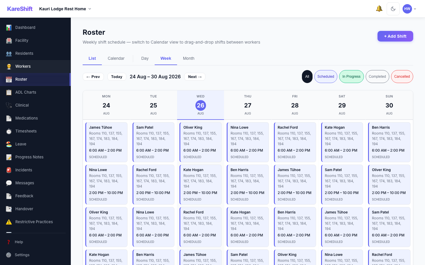 Roster — Aged Care