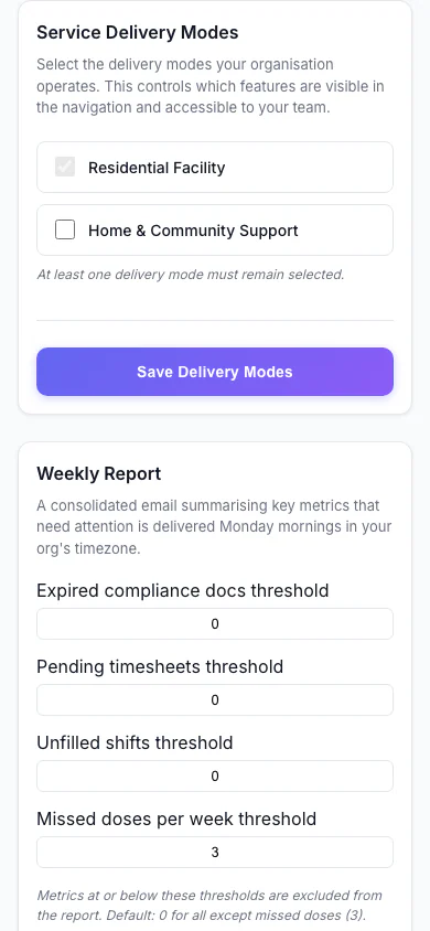 Service Delivery Modes: Choose which kinds of service your organisation delivers. (mobile view)