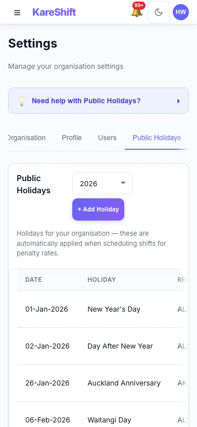 Holidays — Mobile