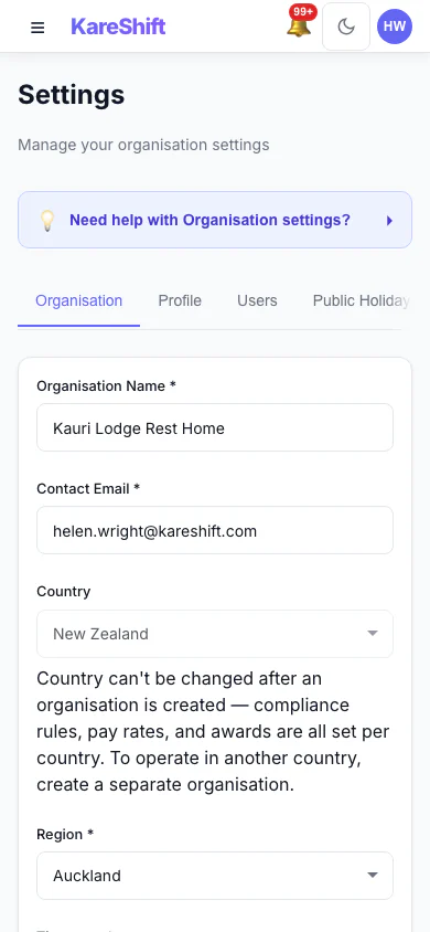 Settings — Mobile