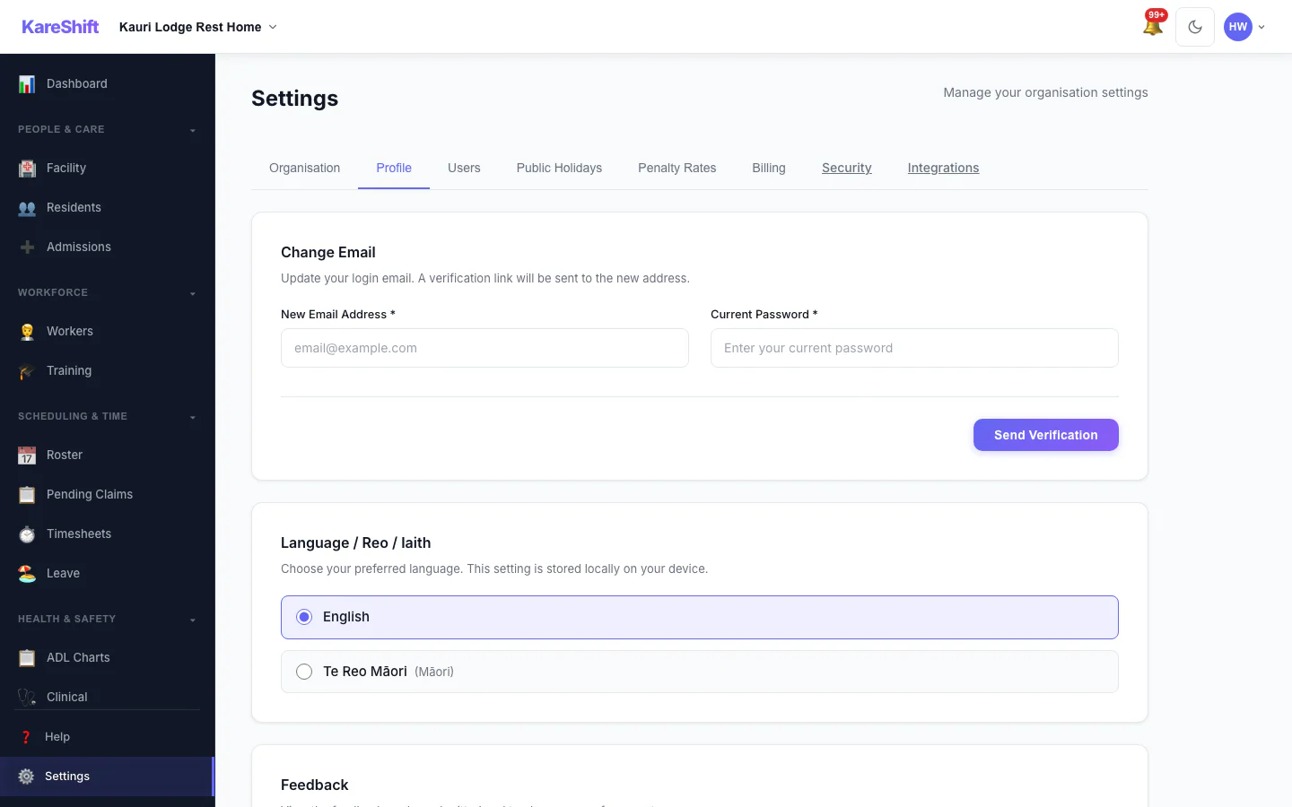 Your Profile Settings: Your login email and email notification choices.