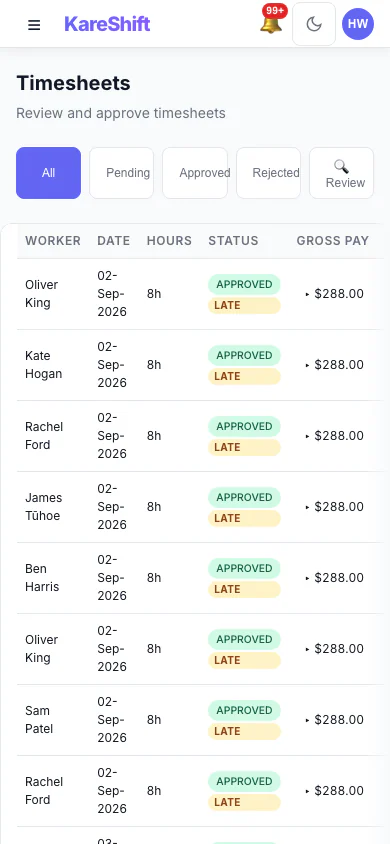 Timesheets — Mobile