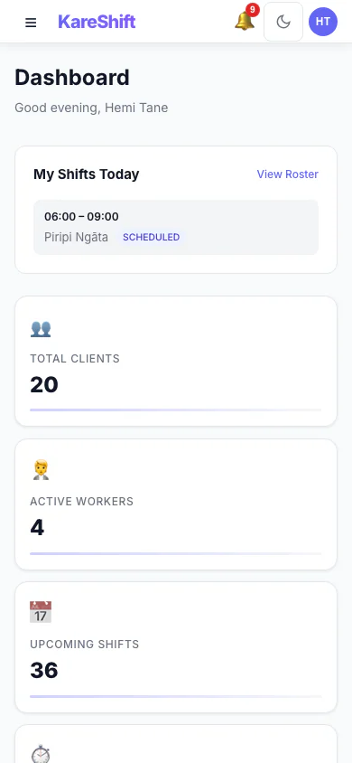 Dashboard — Mobile
