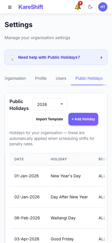 Holidays — Mobile
