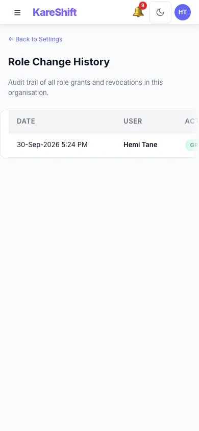 Role History — Mobile