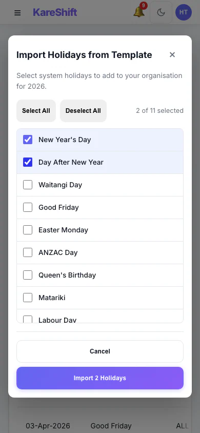 Template Import — Mobile