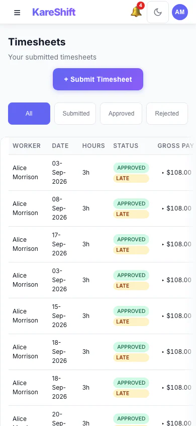 Timesheets — Mobile