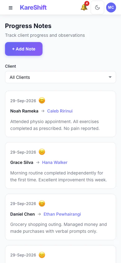 Support Notes — Mobile