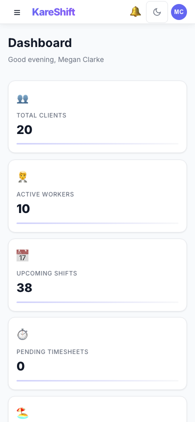 Dashboard — Mobile