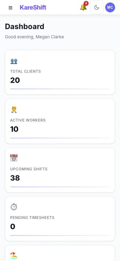 Dashboard — Mobile