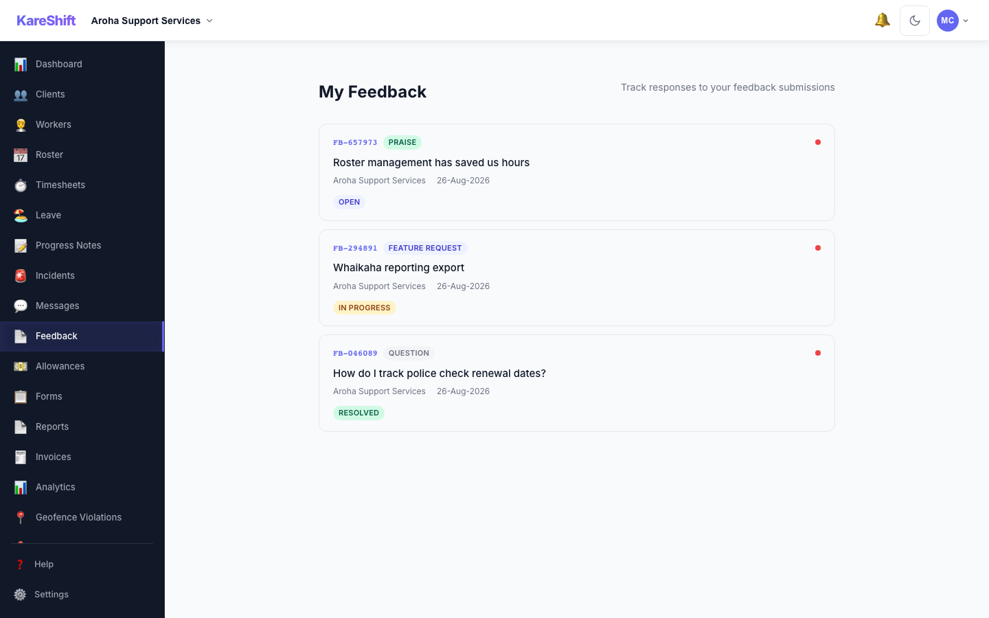 Feedback List