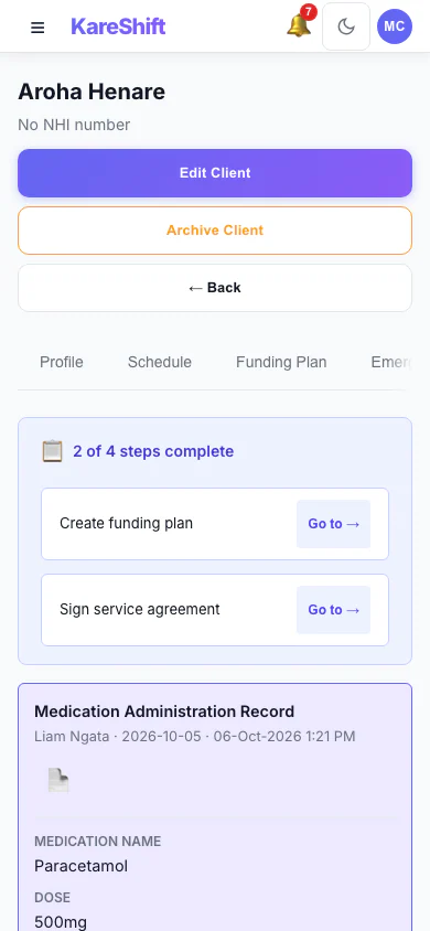 Form Submissions: Completed forms on a participant's record, with signatures. (mobile view)
