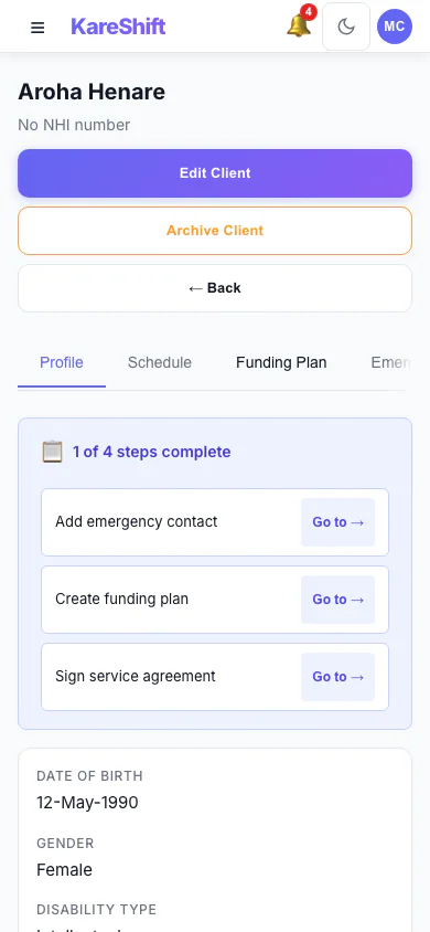 Client Detail — Mobile