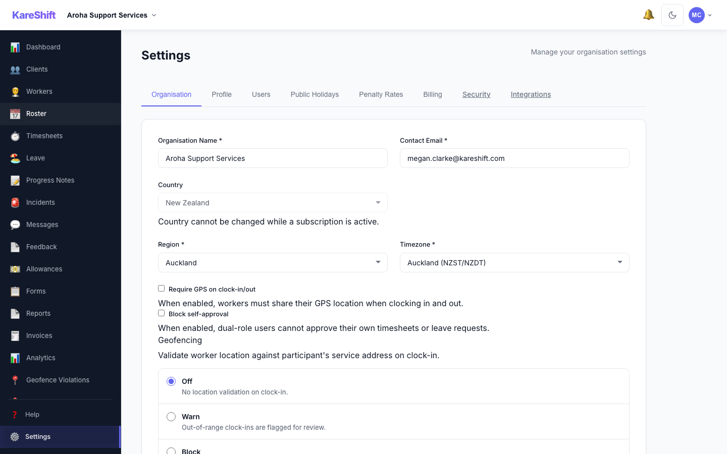 Settings & Billing (NZD)