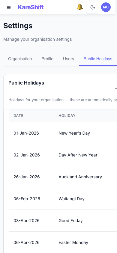 Holidays — Mobile