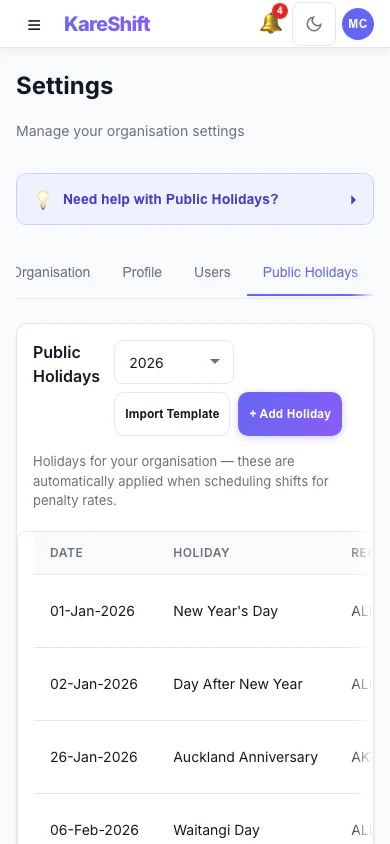 Holidays — Mobile