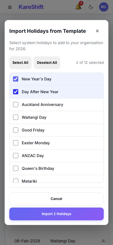 Template Import — Mobile