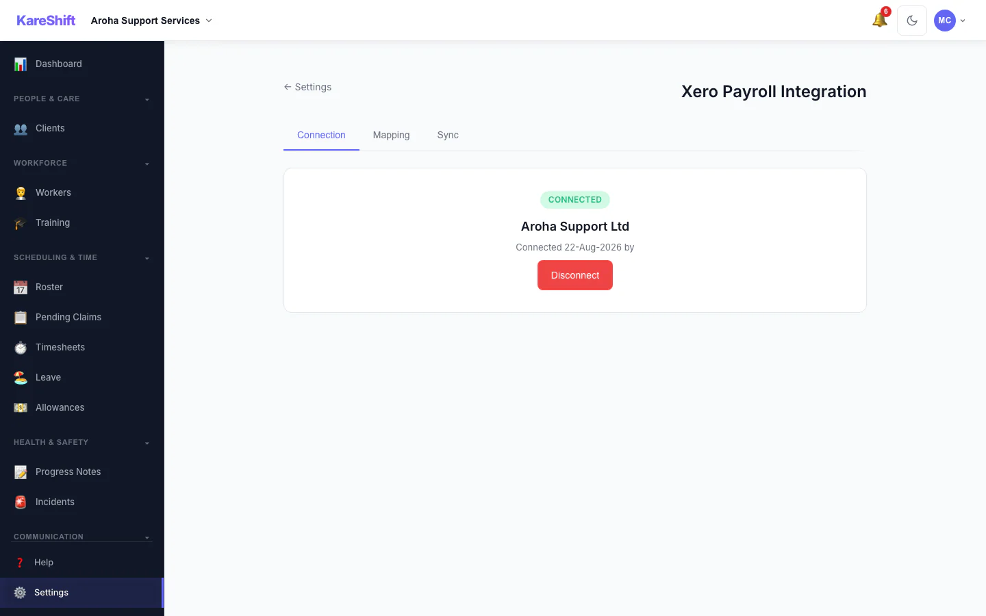 Xero connection — connect your Xero organisation