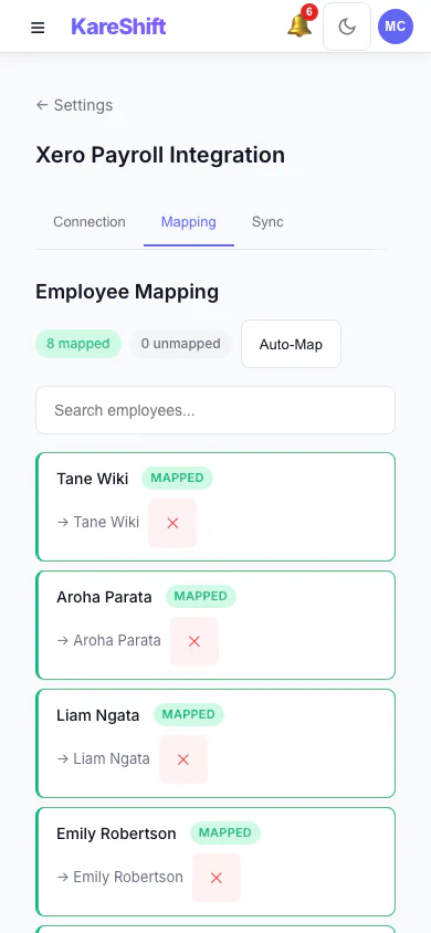 Xero Mapping — Mobile
