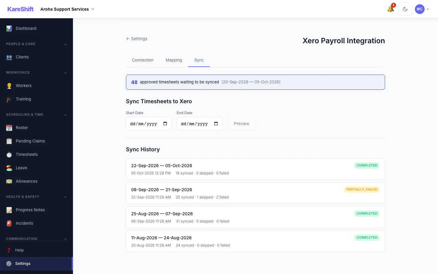 Xero Sync History