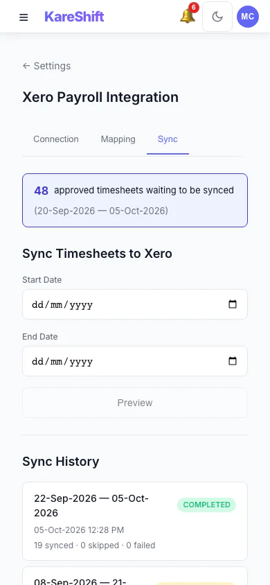 Xero Sync — Mobile